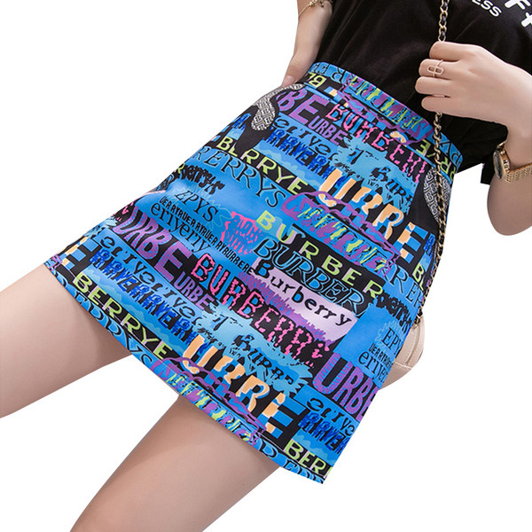 Fusta de dama actuala cu talie inalta si inscriptii in doua culori