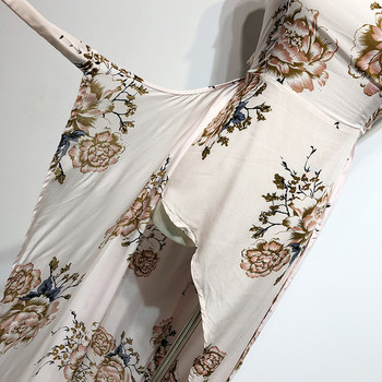 Rochie lungă cu decolteu pătrat cu model alb și floral