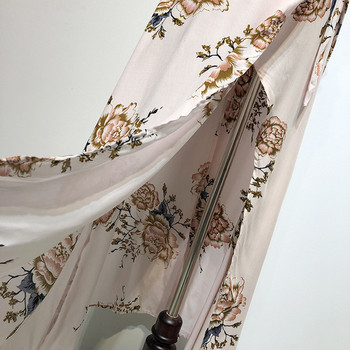 Rochie lungă cu decolteu pătrat cu model alb și floral