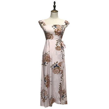 Rochie lungă cu decolteu pătrat cu model alb și floral