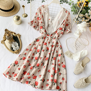 Rochie de dama cu decolteu in V si model floral in doua culori