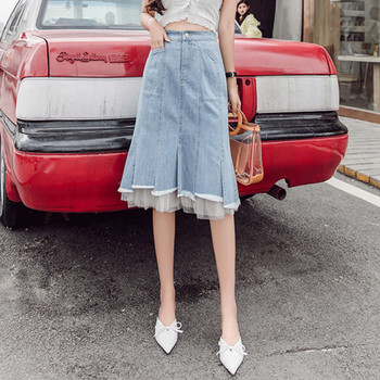 Fusta de dama lunga din denim casual cu talie inalta