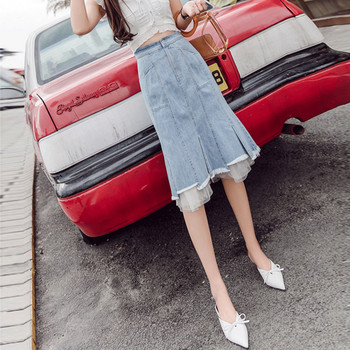 Fusta de dama lunga din denim casual cu talie inalta