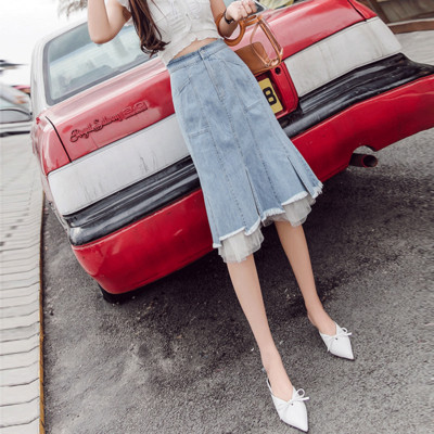 Fusta de dama lunga din denim casual cu talie inalta