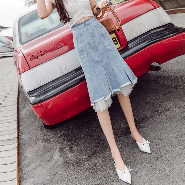 Fusta de dama lunga din denim casual cu talie inalta