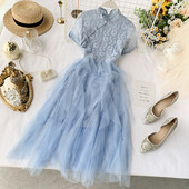 Rochie de dama cu maneca scurta si tul in doua culori