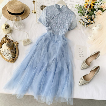 Rochie de dama cu maneca scurta si tul in doua culori