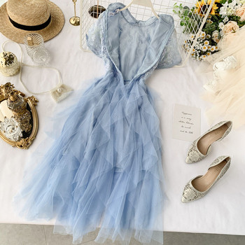 Rochie de dama cu maneca scurta si tul in doua culori