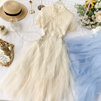 Rochie de dama cu maneca scurta si tul in doua culori