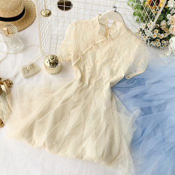 Rochie de dama cu maneca scurta si tul in doua culori