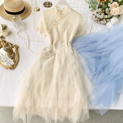 Rochie de dama cu maneca scurta si tul in doua culori