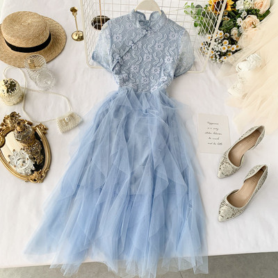 Rochie de dama cu maneca scurta si tul in doua culori