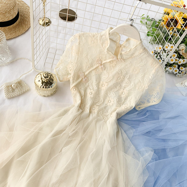 Rochie de dama cu maneca scurta si tul in doua culori