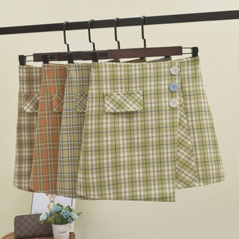 Fusta dama in carouri cu nasturi in mai multe culori