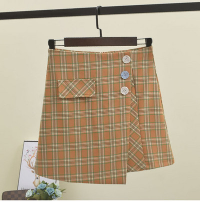 Fusta dama in carouri cu nasturi in mai multe culori