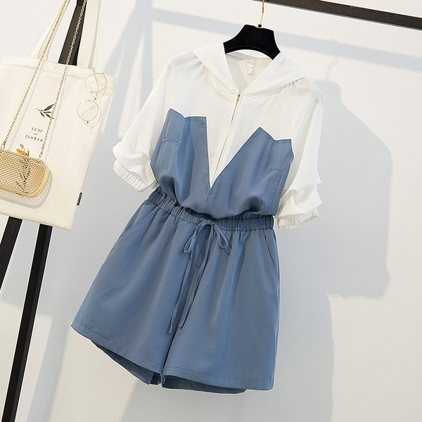 Salopetă casual de damă cu glugă în albastru