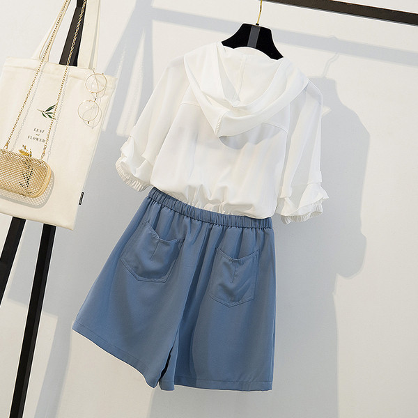 Salopetă casual de damă cu glugă în albastru