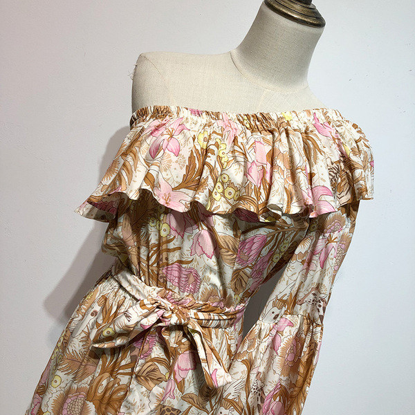 Rochie lunga de dama cu un singur umar si cravate in talie