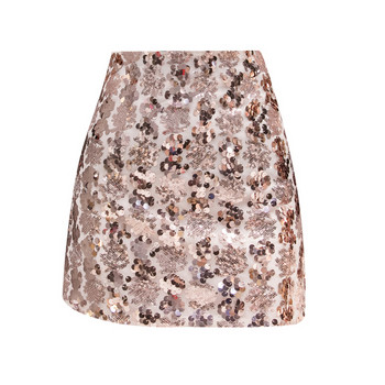 Fusta de dama moderna cu talie inalta in doua culori cu paiete