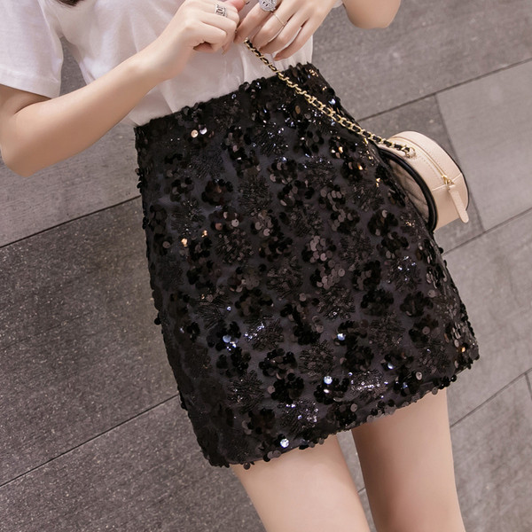 Fusta de dama moderna cu talie inalta in doua culori cu paiete