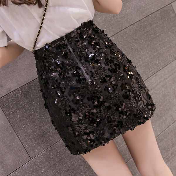 Fusta de dama moderna cu talie inalta in doua culori cu paiete