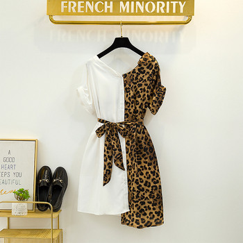 Модерна дамска рокля с леопардов десен в черен и бял цвят