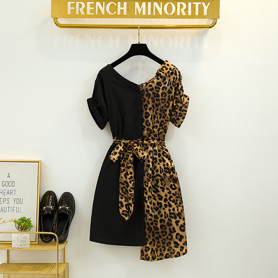 Модерна дамска рокля с леопардов десен в черен и бял цвят