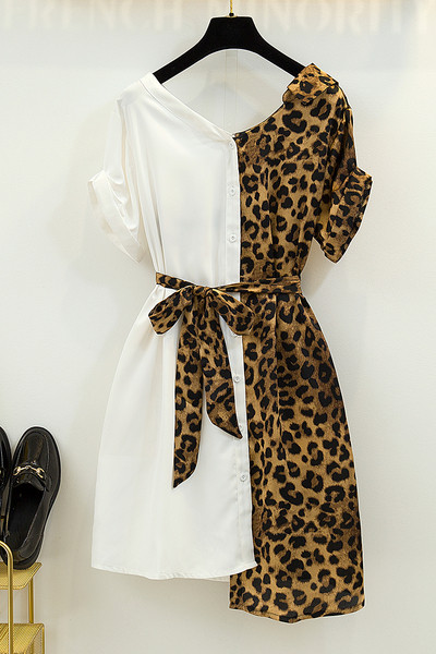 Модерна дамска рокля с леопардов десен в черен и бял цвят