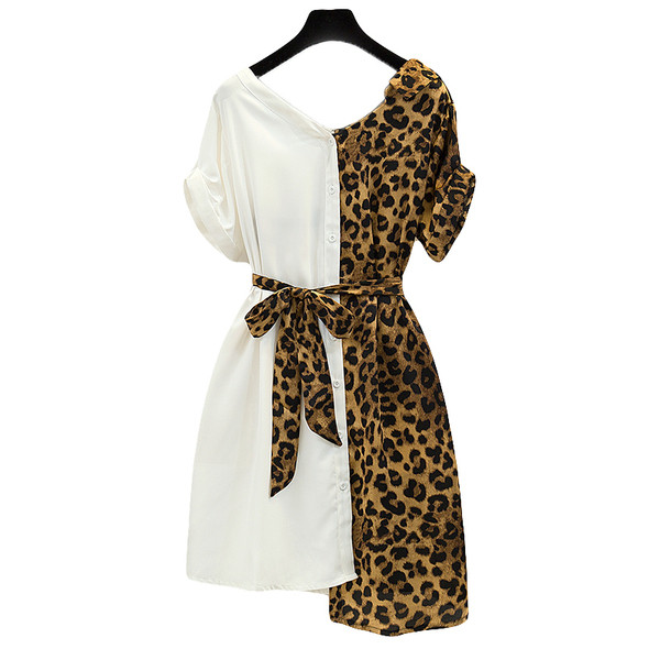 Модерна дамска рокля с леопардов десен в черен и бял цвят