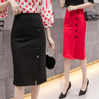 Fusta eleganta de dama in negru si rosu cu talie inalta