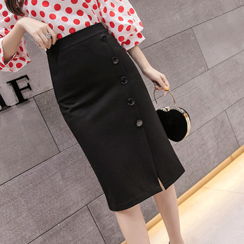 Fusta eleganta de dama in negru si rosu cu talie inalta