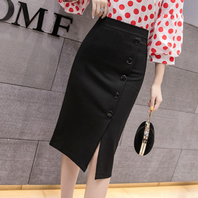 Fusta eleganta de dama in negru si rosu cu talie inalta