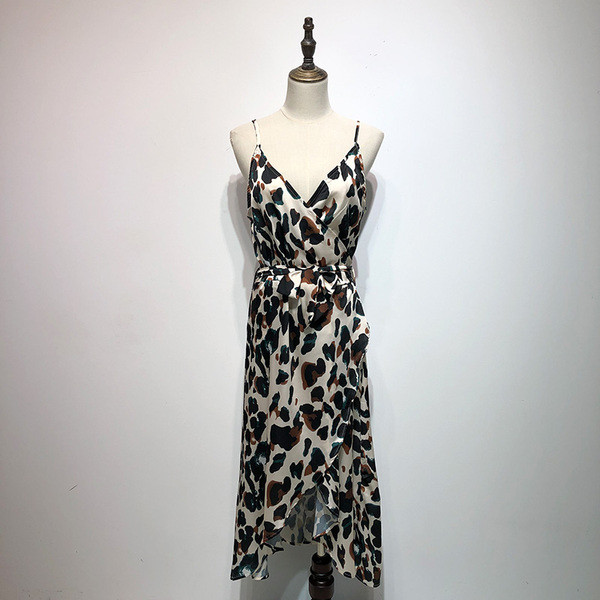 Rochie lunga cu bretele subtiri cu animal print