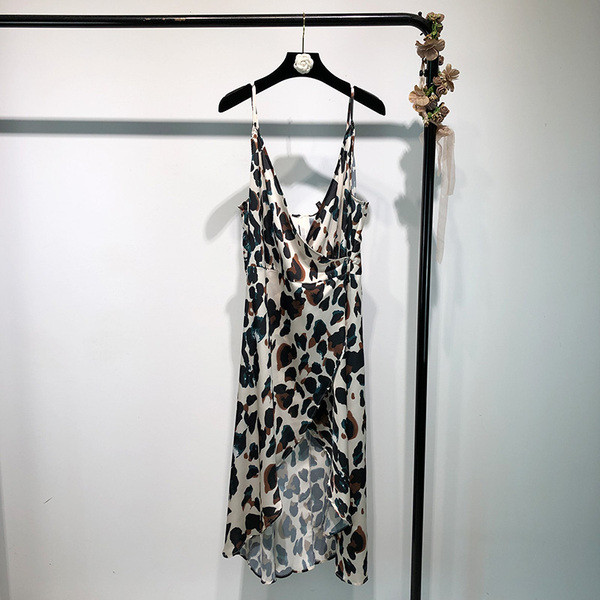 Rochie lunga cu bretele subtiri cu animal print