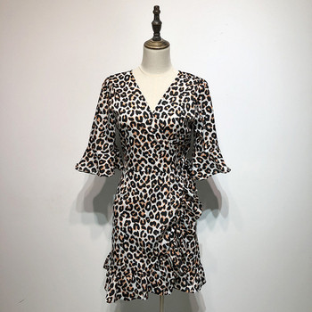 Rochie scurta de dama cu legaturi in talie cu animal print