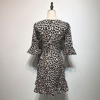 Rochie scurta de dama cu legaturi in talie cu animal print