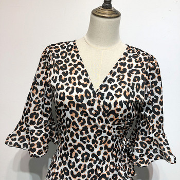 Rochie scurta de dama cu legaturi in talie cu animal print