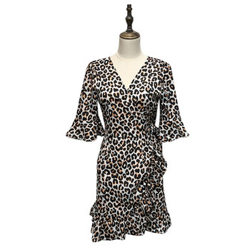 Rochie scurta de dama cu legaturi in talie cu animal print