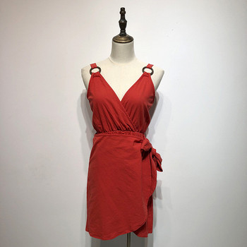 Rochie scurta de dama cu bretele subtiri si talie elastica