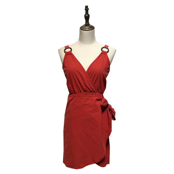 Rochie scurta de dama cu bretele subtiri si talie elastica