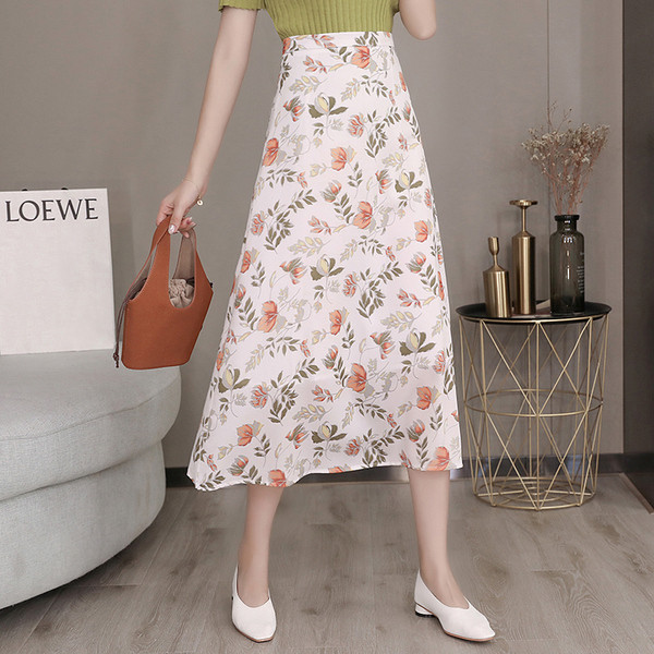 Fusta lunga de dama casual cu model floral cu talie inalta