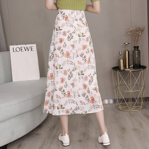 Fusta lunga de dama casual cu model floral cu talie inalta