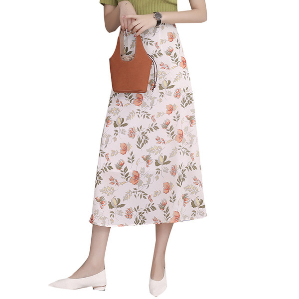 Fusta lunga de dama casual cu model floral cu talie inalta