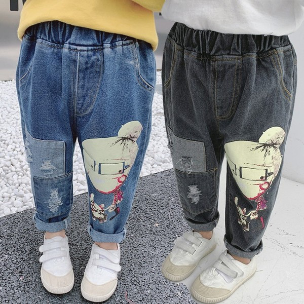 Blugi de copii actuali pentru fete cu aplicatie in doua culori