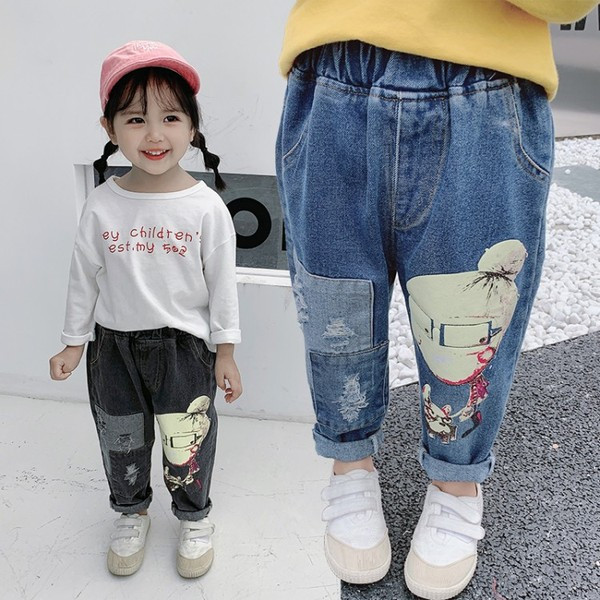 Blugi de copii actuali pentru fete cu aplicatie in doua culori