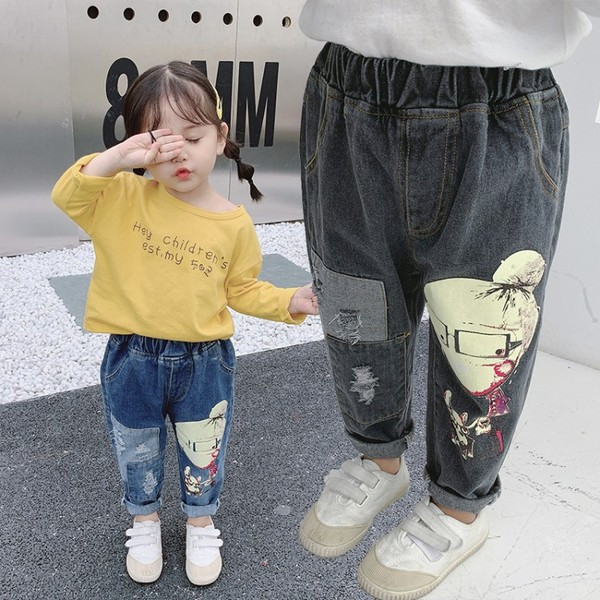 Blugi de copii actuali pentru fete cu aplicatie in doua culori