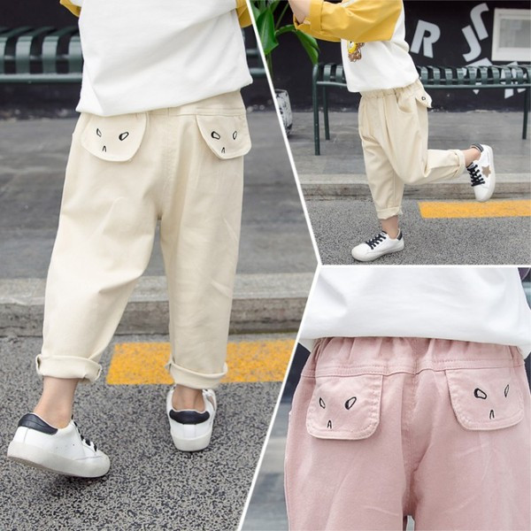 Pantaloni moderni pentru copii in doua culori cu broderie