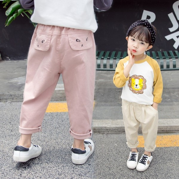 Pantaloni moderni pentru copii in doua culori cu broderie