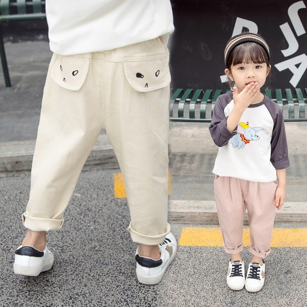 Pantaloni moderni pentru copii in doua culori cu broderie