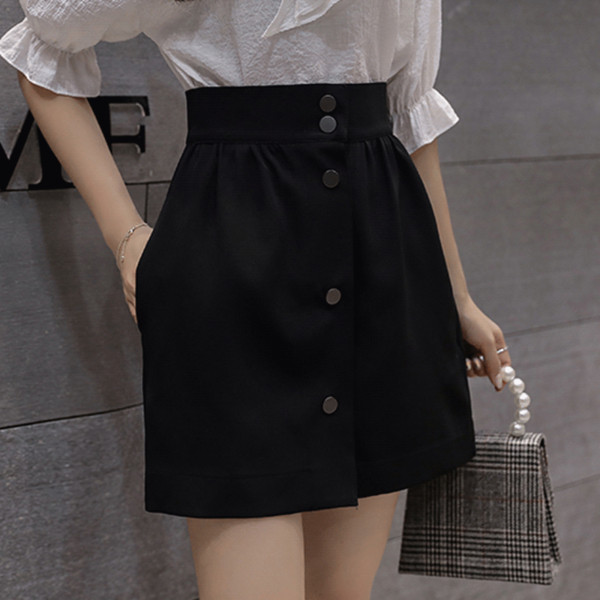 Fusta de dama moderna cu talie inalta in doua culori si nasturi